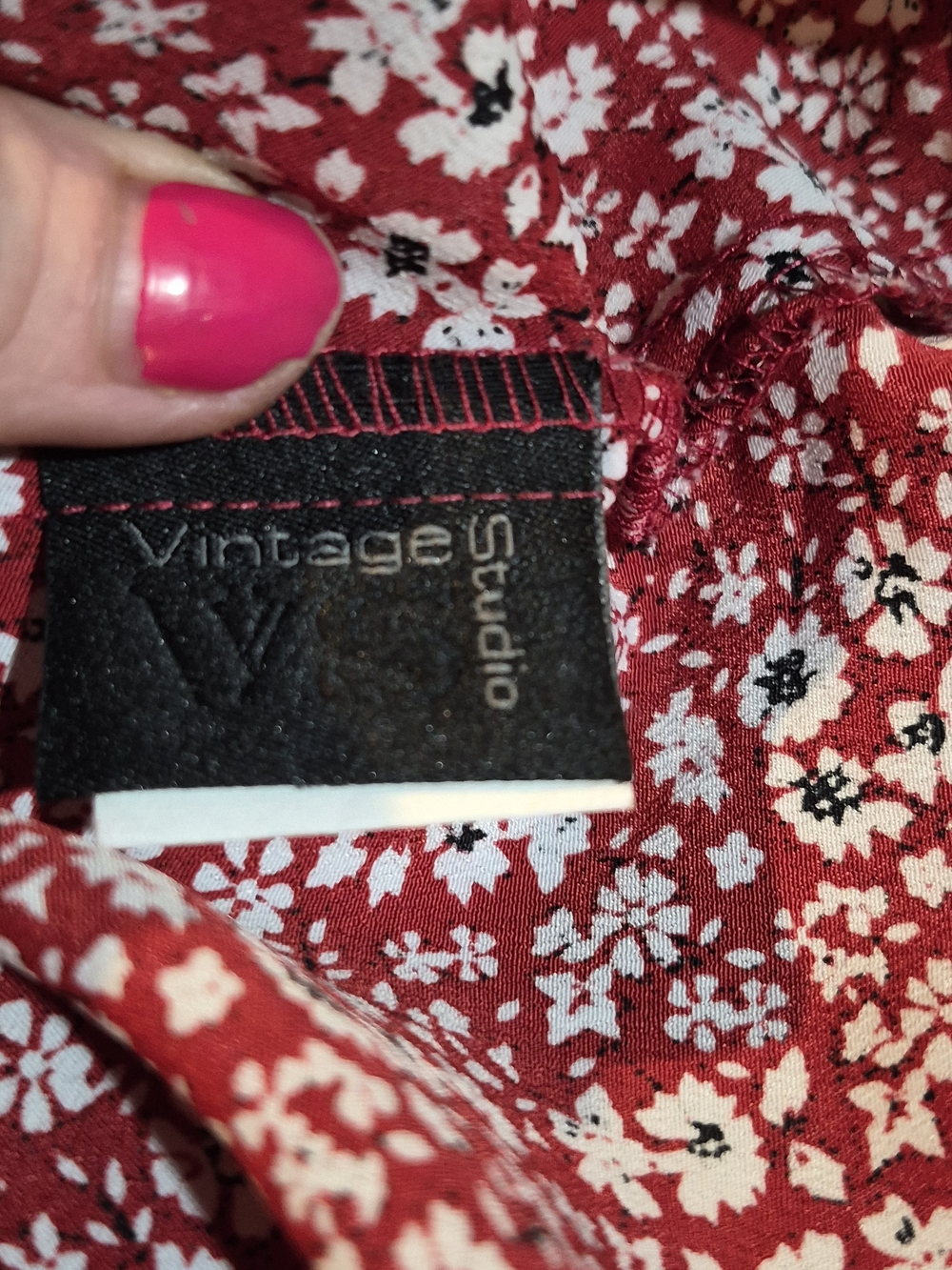 Vintage Studio 90s Y2K Burgundy Ditsy Floral Midi Skirt - Waist 24" Length 24" - Picture 6 of 7